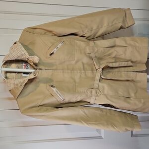 Vintage Casual Corner Tan Utility Jacket with Plaid Hood Kids 11/12 80s